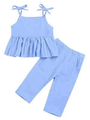 Denim Tie Ruffle Top with Pants