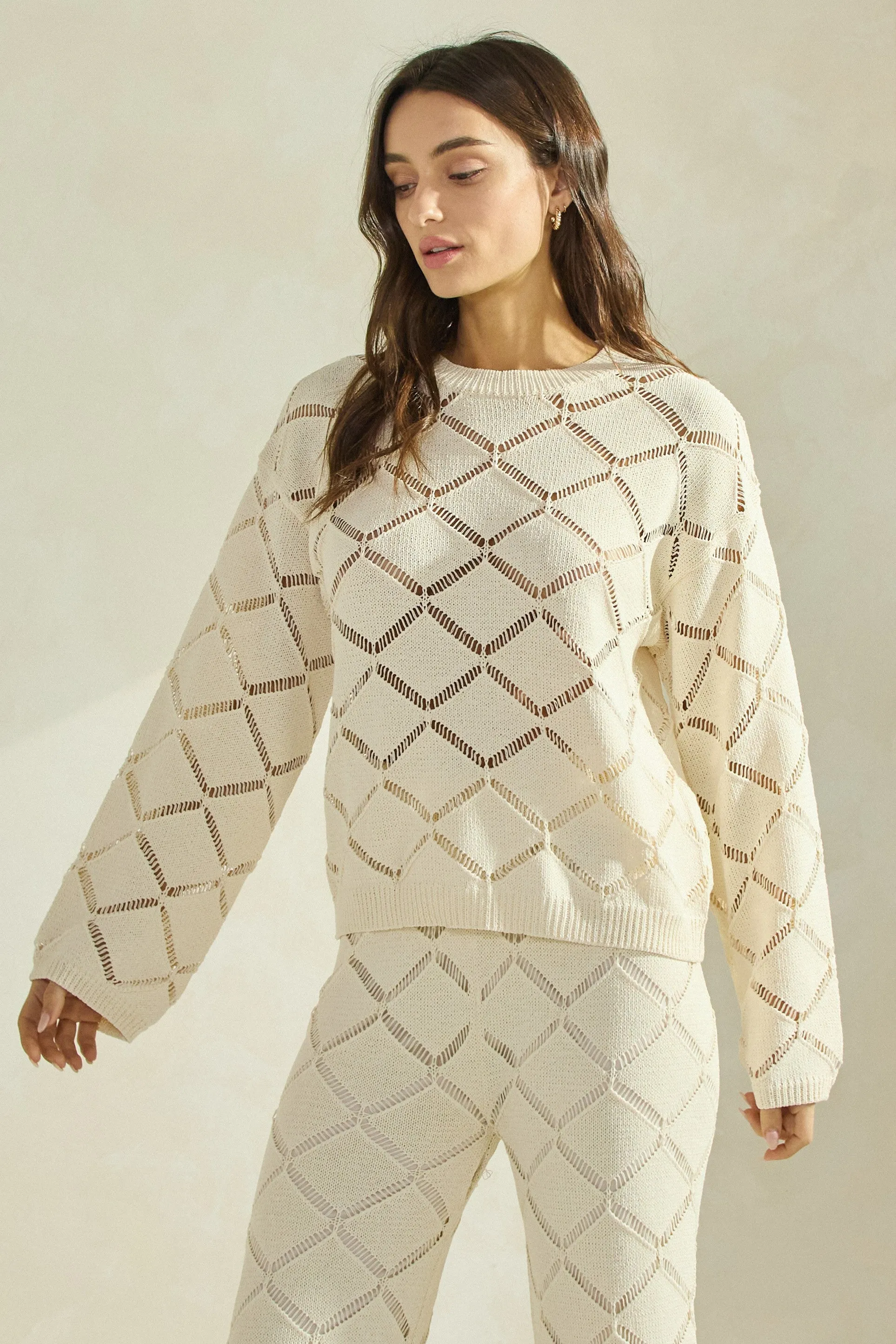 Diamond Openwork Knit Top