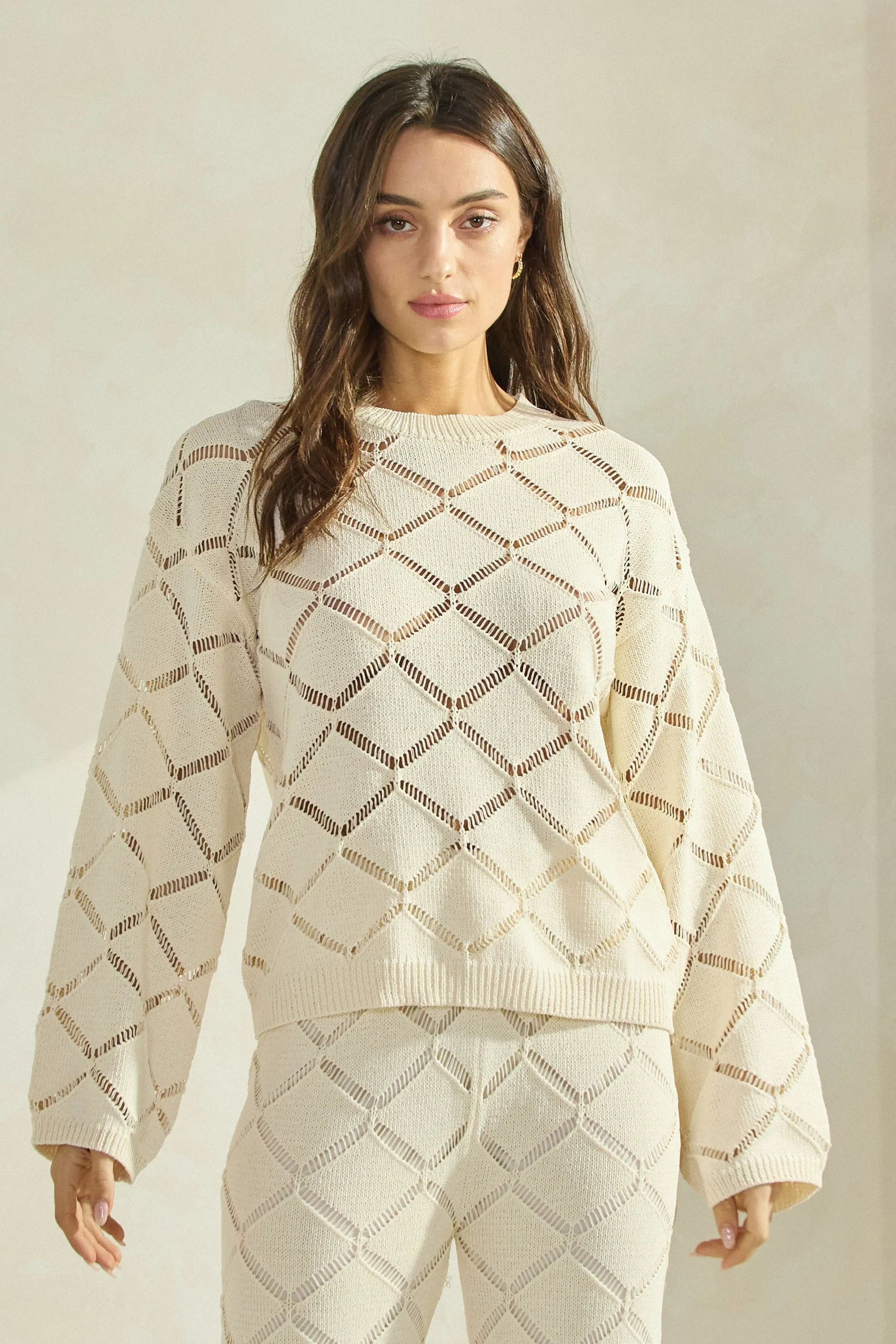 Diamond Openwork Knit Top