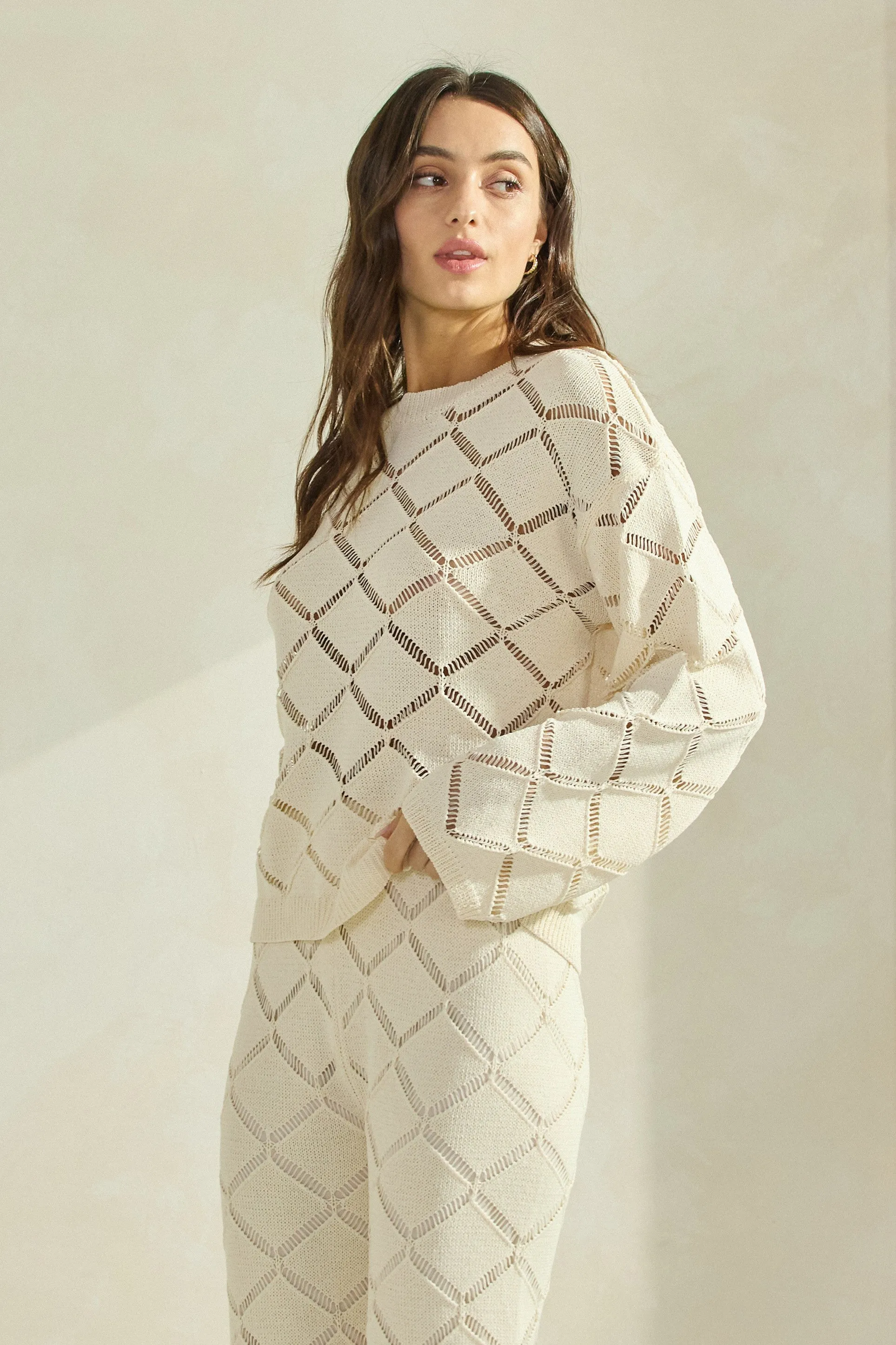 Diamond Openwork Knit Top