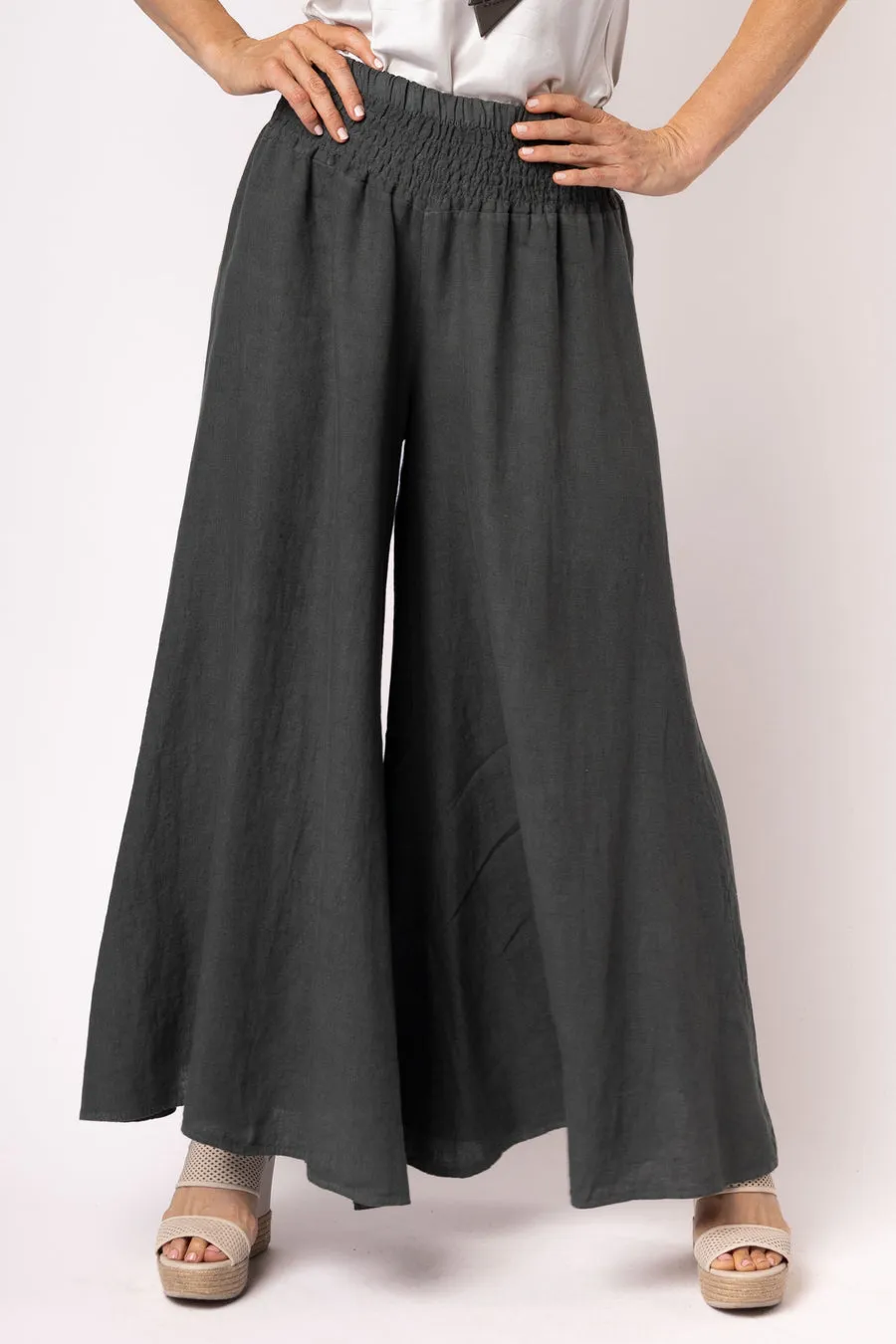 Diana Linen Pant - Khaki   Black   Granite - Imagine Fashion