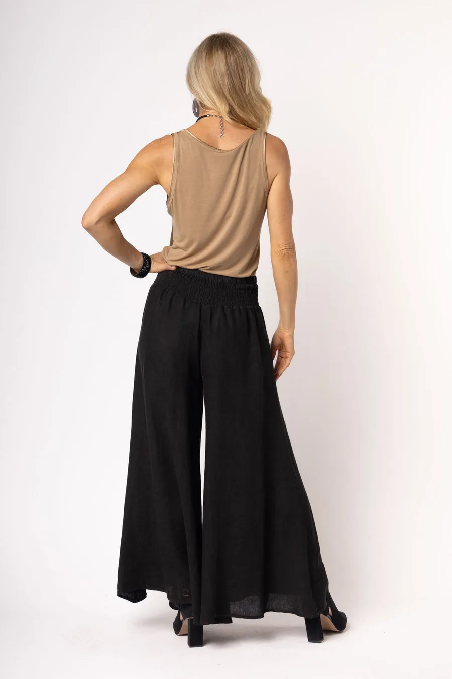 Diana Linen Pant - Khaki   Black   Granite - Imagine Fashion