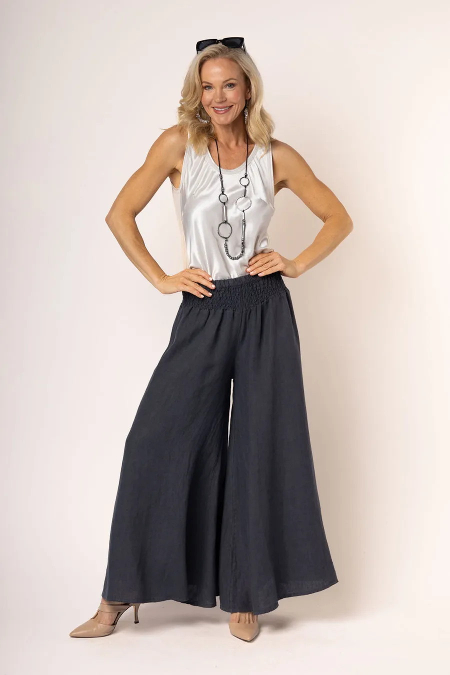 Diana Linen Pant - Khaki   Black   Granite - Imagine Fashion