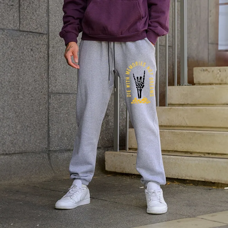 DIE WITH MEMORIES NOT DREAMS White Print Joggers