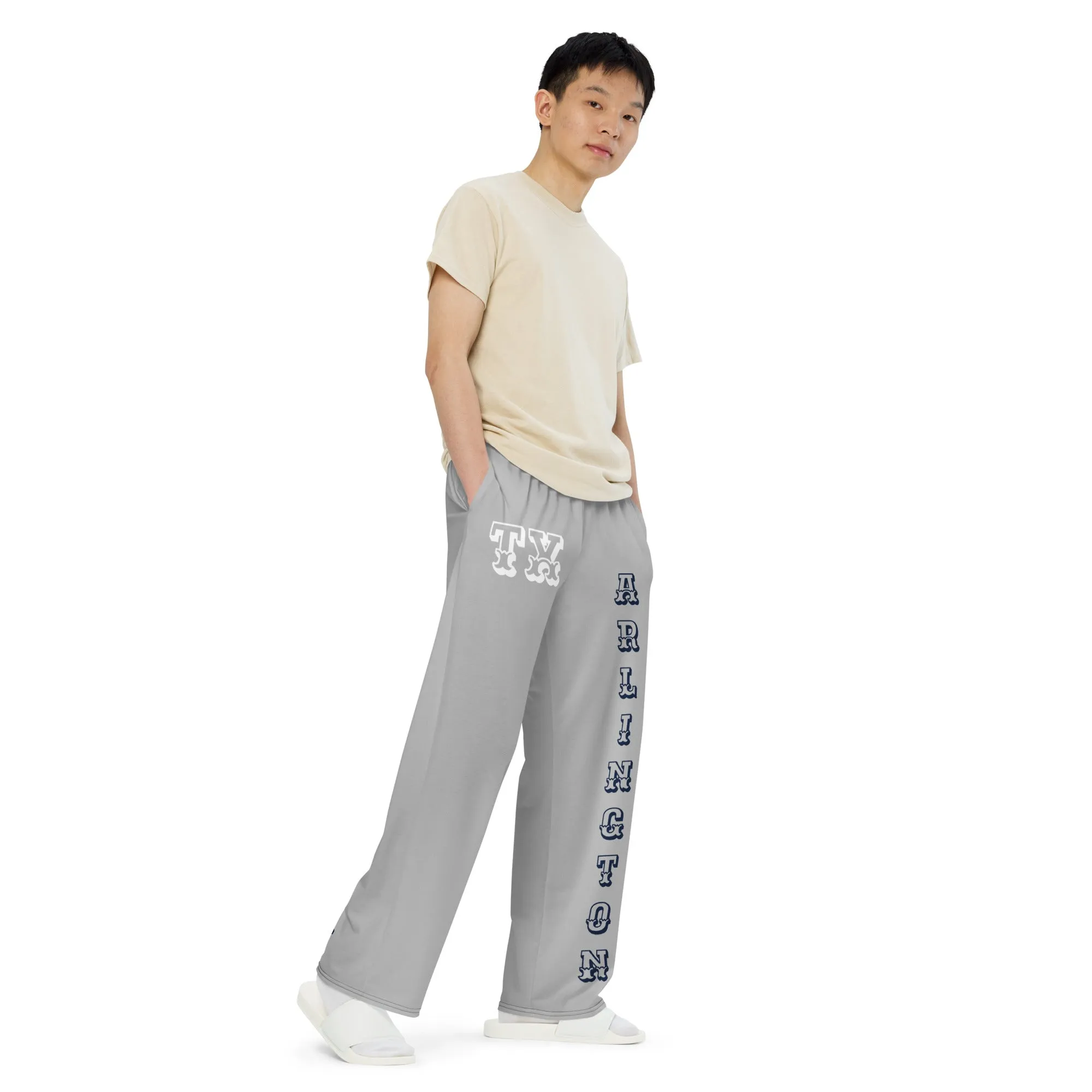 DJD TX- "It's A Arlington Thang" Unisex Wide-Leg Pants Gray/Navy/White