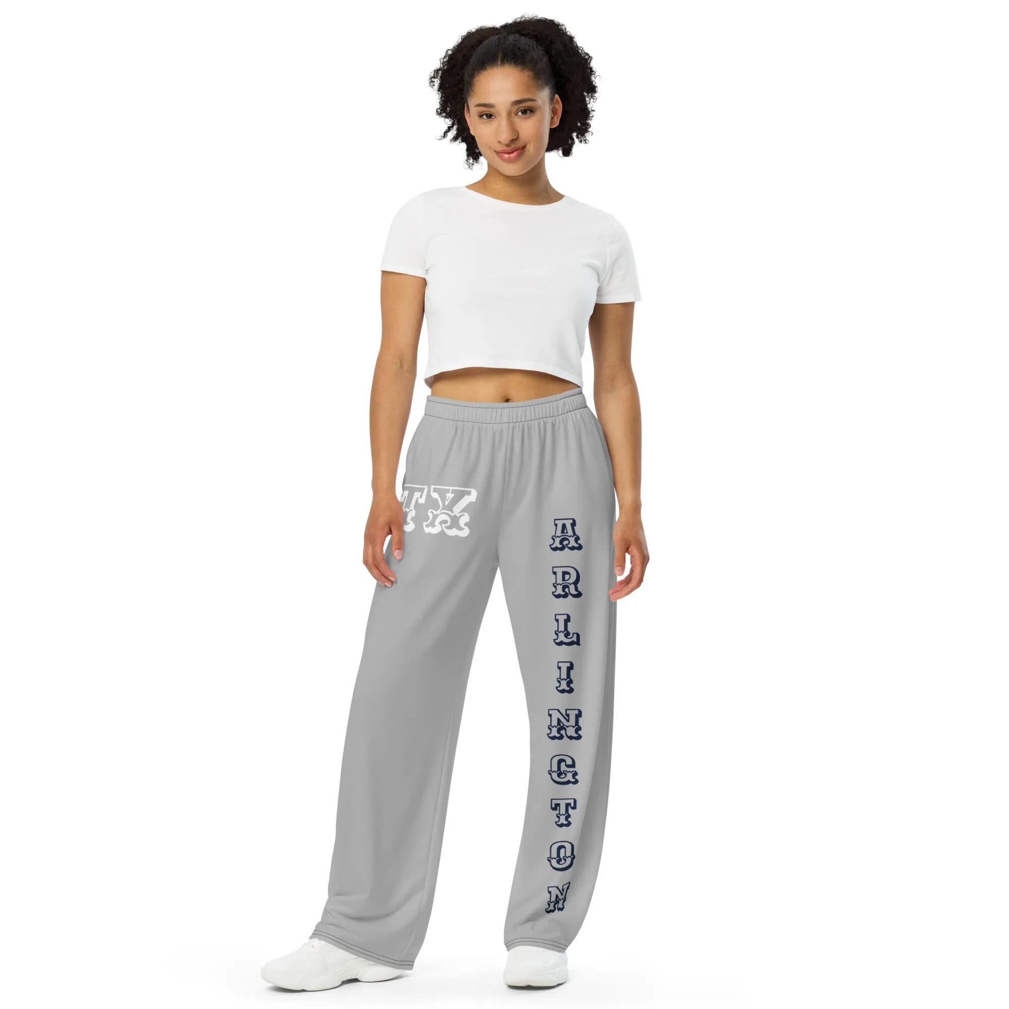 DJD TX- "It's A Arlington Thang" Unisex Wide-Leg Pants Gray/Navy/White