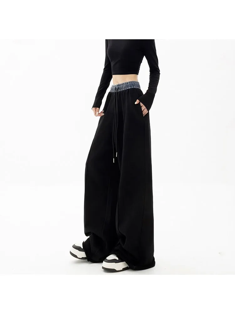 Elastic Waist Drawstring Wide Leg Velvet Sweatpants Velvet Sports Pants Female Loose