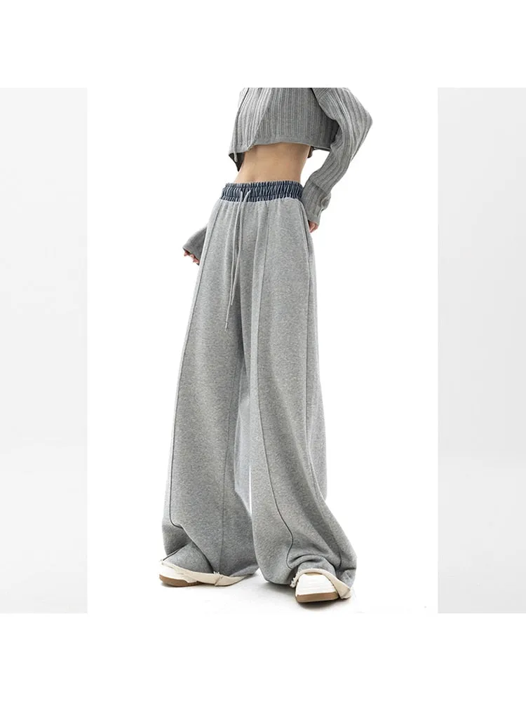 Elastic Waist Drawstring Wide Leg Velvet Sweatpants Velvet Sports Pants Female Loose