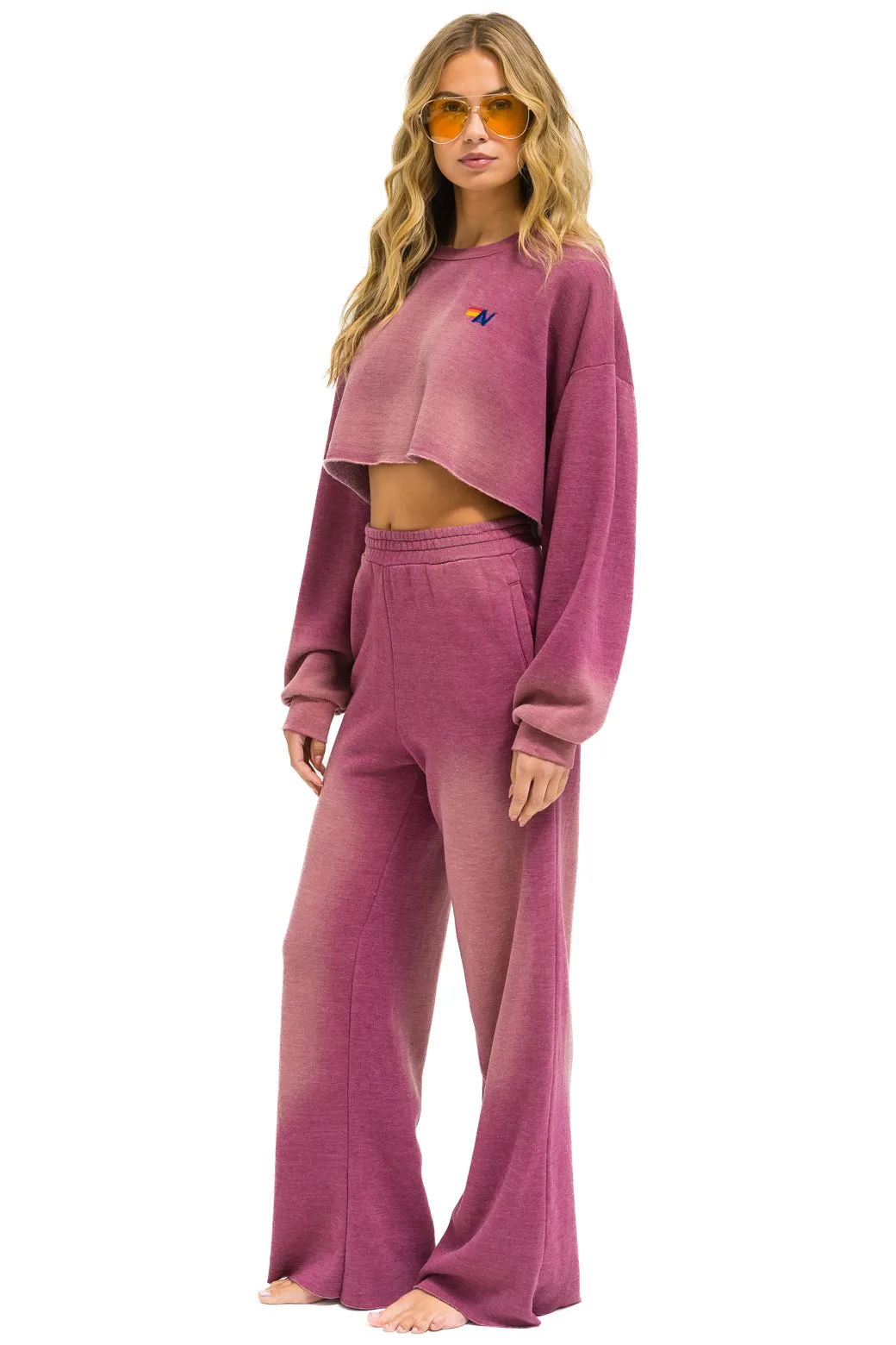 ESSENTIAL WIDE LEG POCKET SWEATPANTS - FADED BERRY