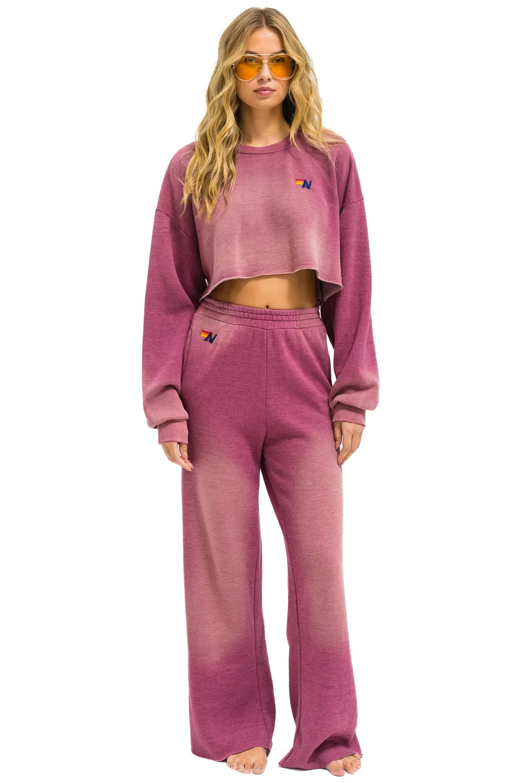 ESSENTIAL WIDE LEG POCKET SWEATPANTS - FADED BERRY