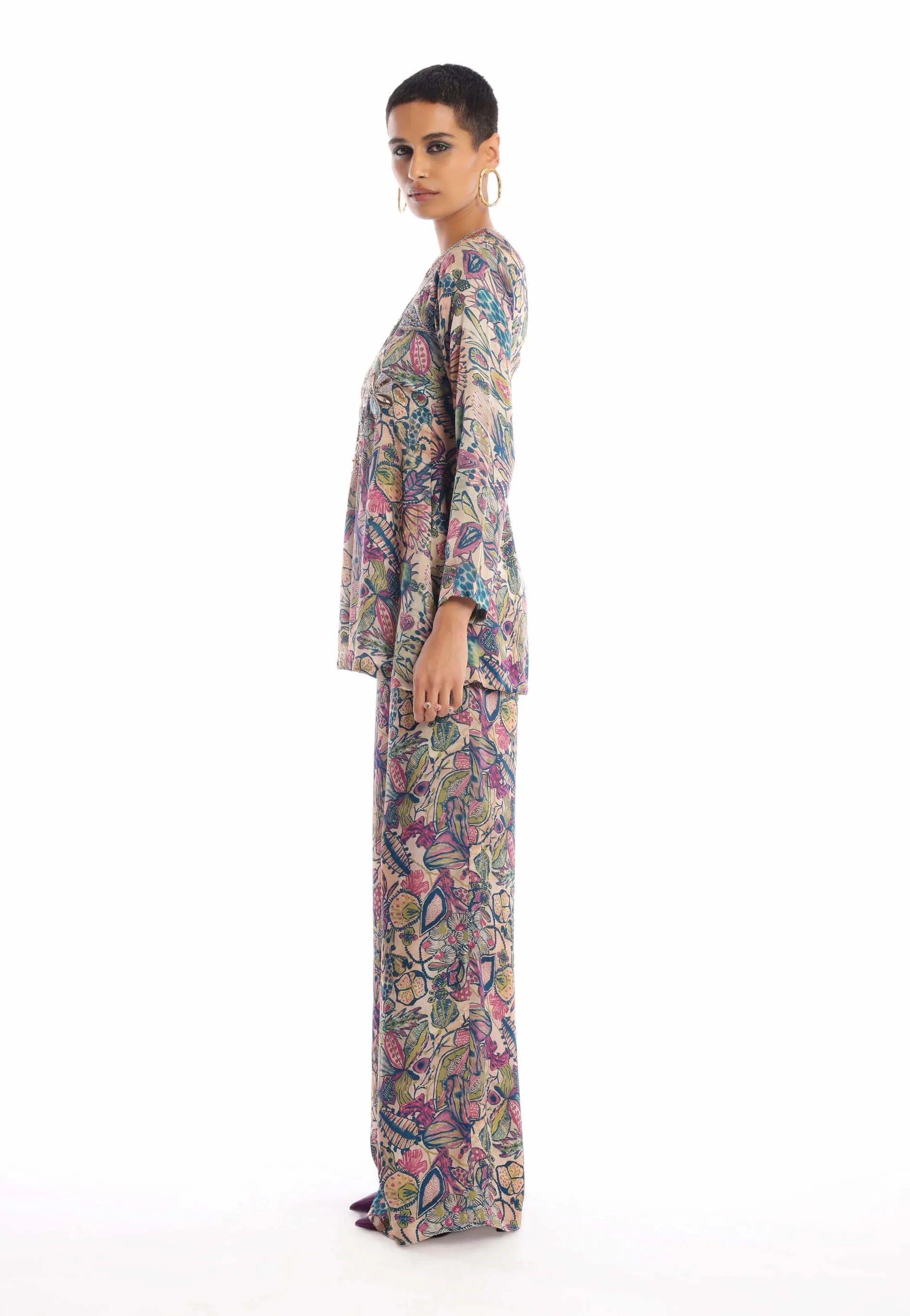 Euphoria pink green palazzo set