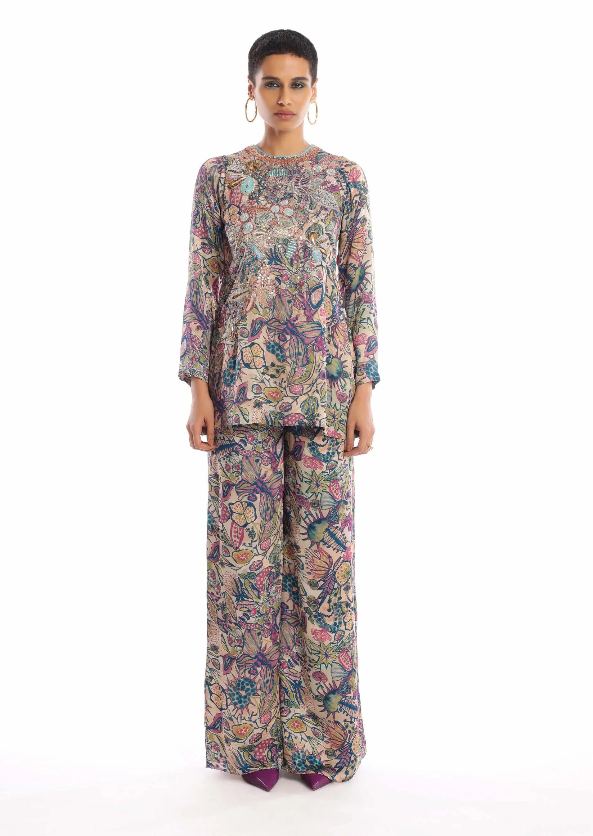 Euphoria pink green palazzo set