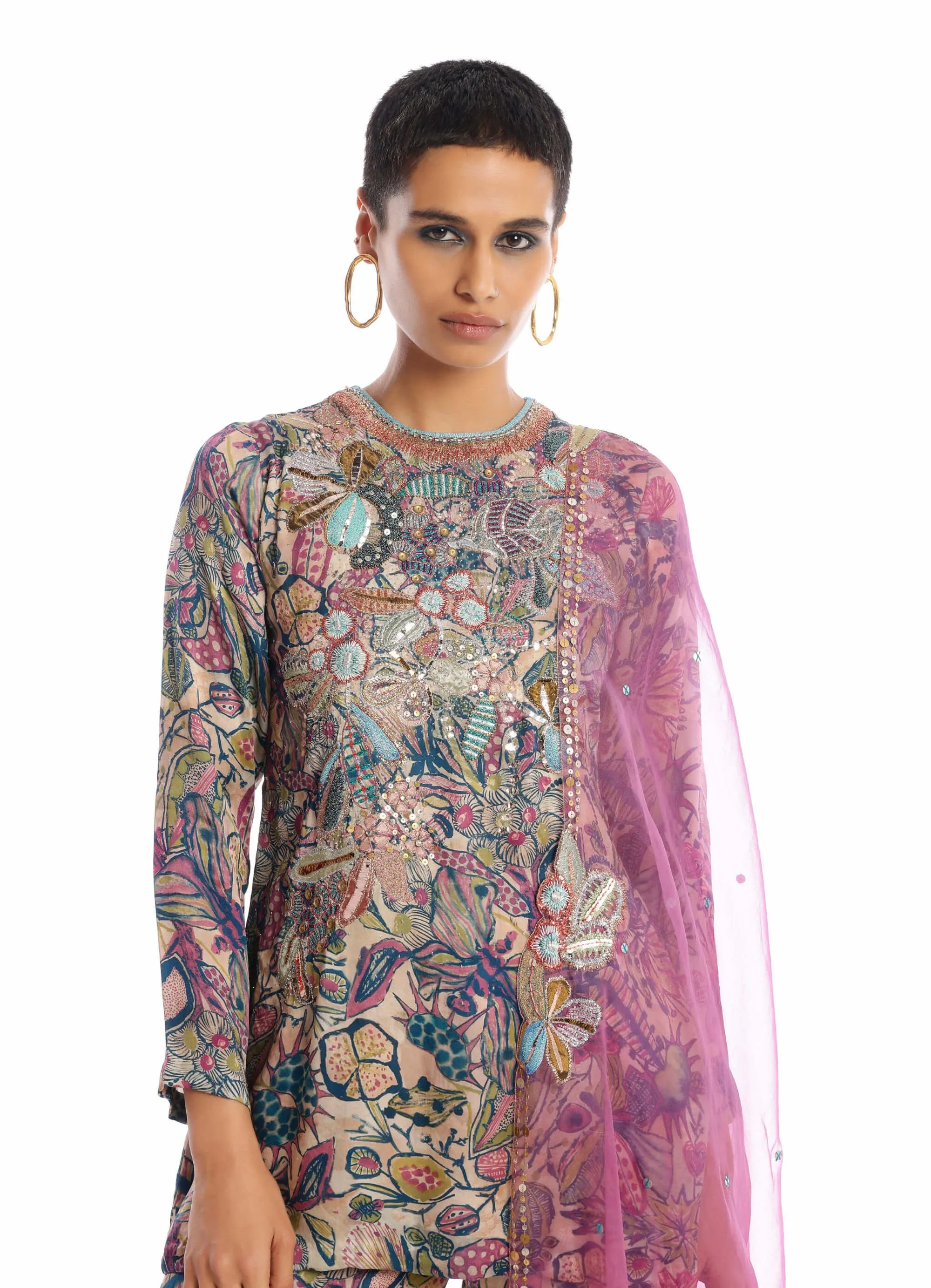Euphoria pink green palazzo set