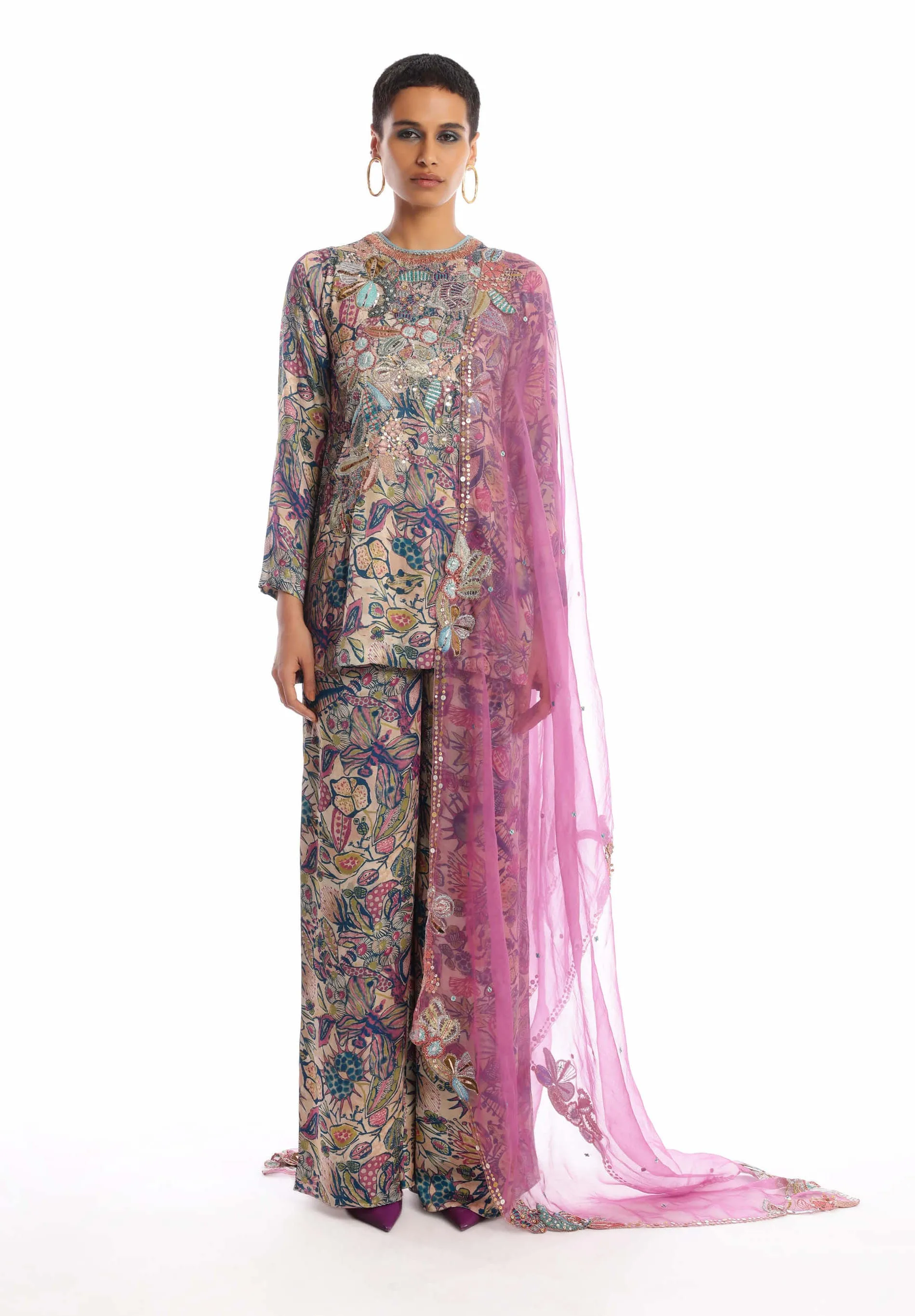 Euphoria pink green palazzo set