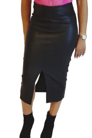 Faux Leather High Waisted Skinny Front Slit