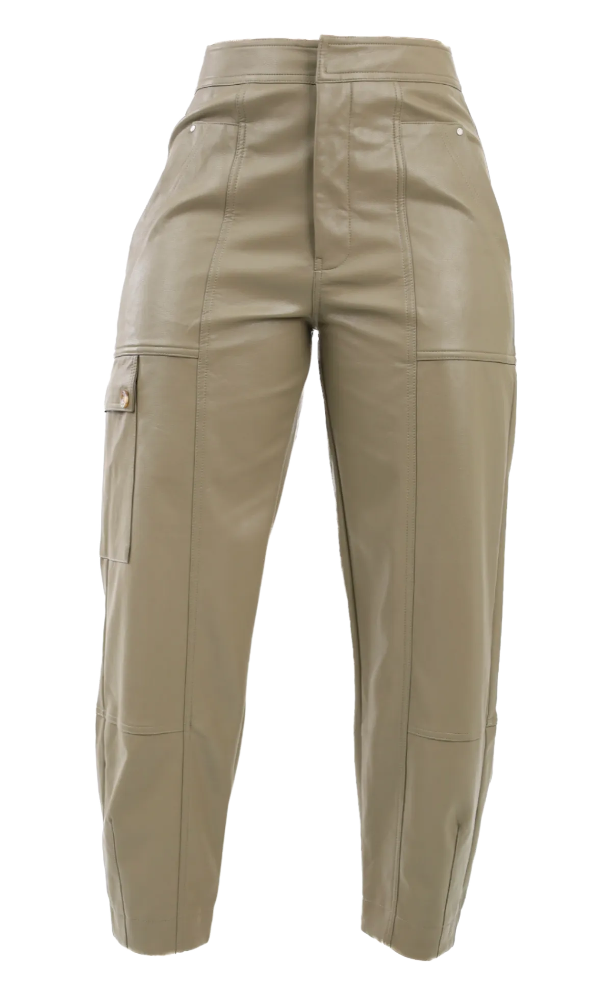 Faux Leather Utility Cargo Pants - Olive