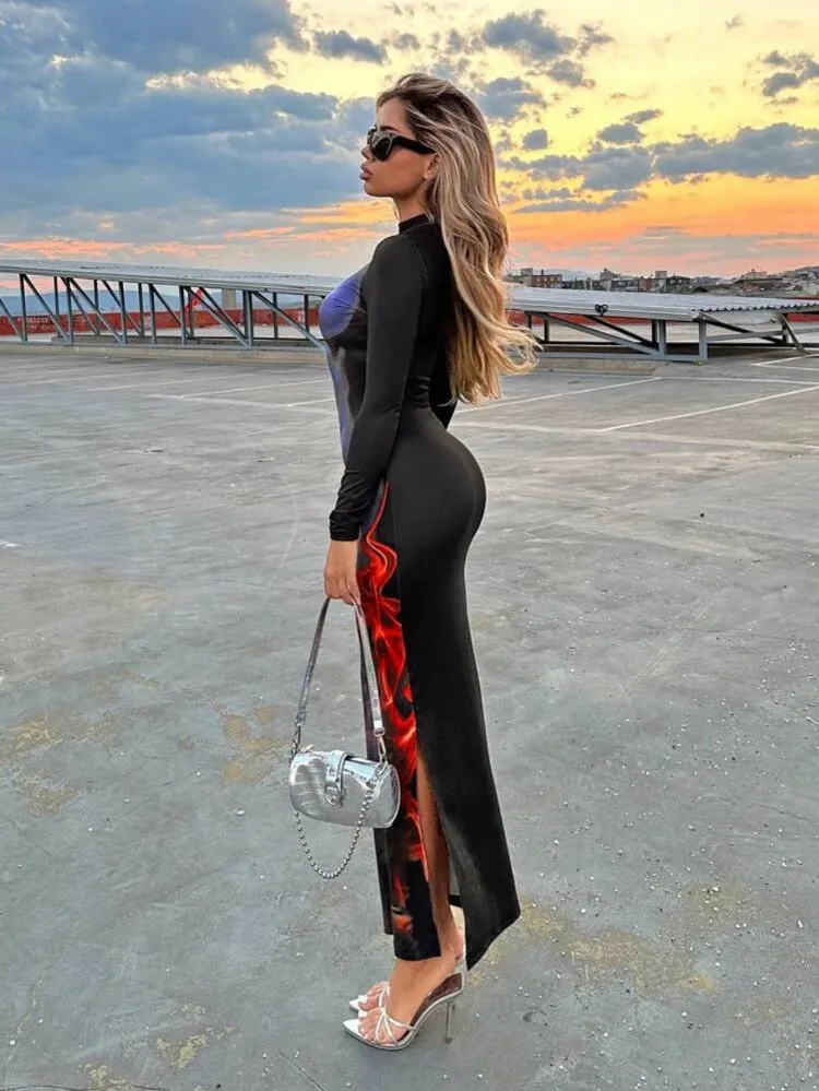 Fire Bodycon Long Dress