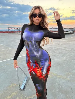 Fire Bodycon Long Dress