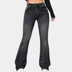 Flattering, flared high-waisted trousers for women by Delphine, elegantly designed.