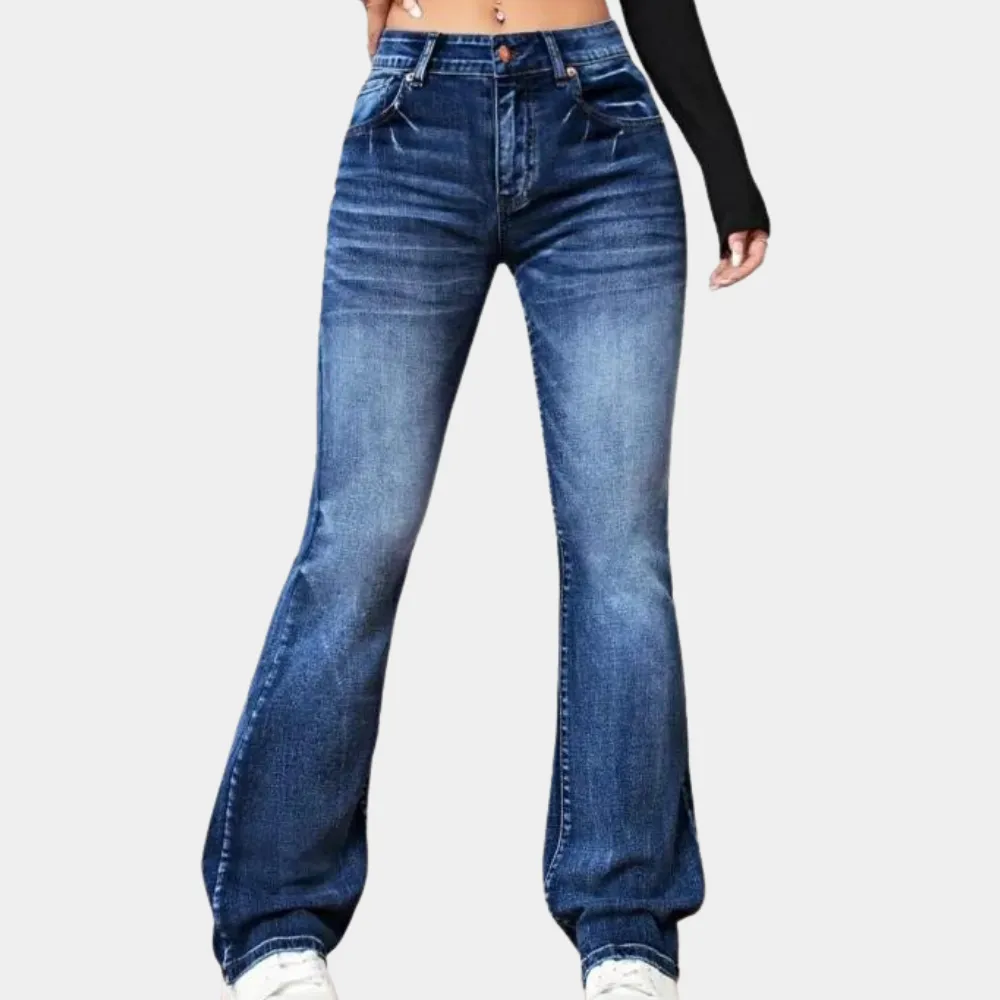 Flattering, flared high-waisted trousers for women by Delphine, elegantly designed.