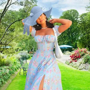 Floral slim fit slit European camisole dress