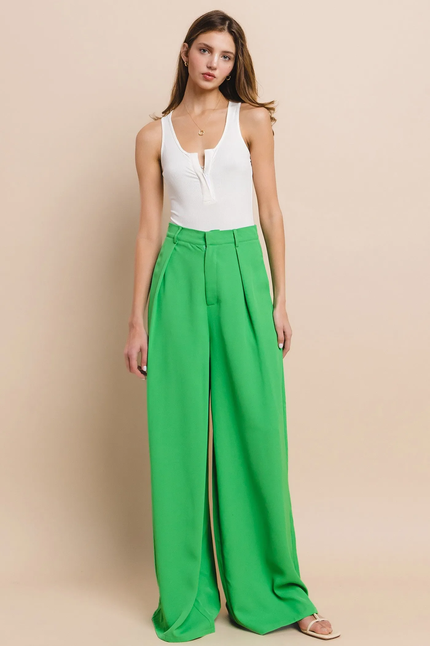 FLOWY WIDE LEG LINEN TROUSER PANTS W2315PIB