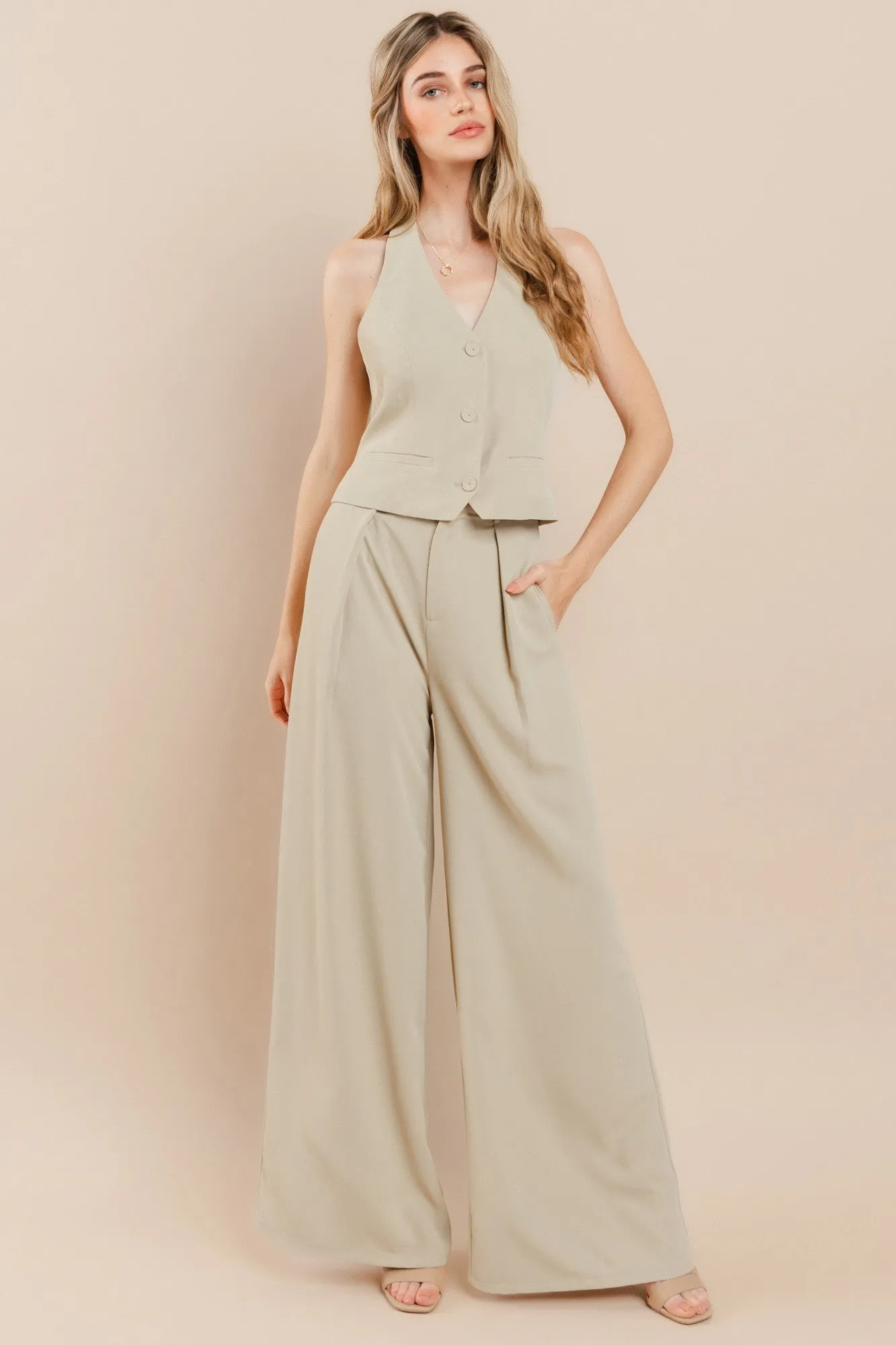 FLOWY WIDE LEG LINEN TROUSER PANTS W2315PIB