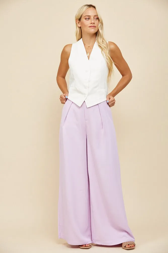 FLOWY WIDE LEG LINEN TROUSER PANTS W2315PIB
