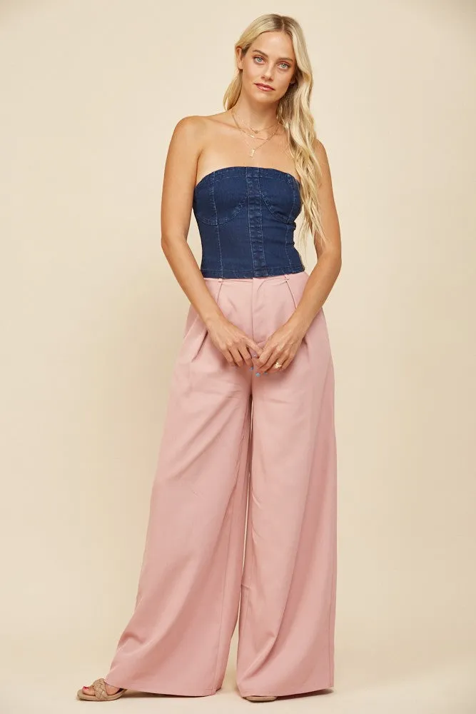 FLOWY WIDE LEG LINEN TROUSER PANTS W2315PIB