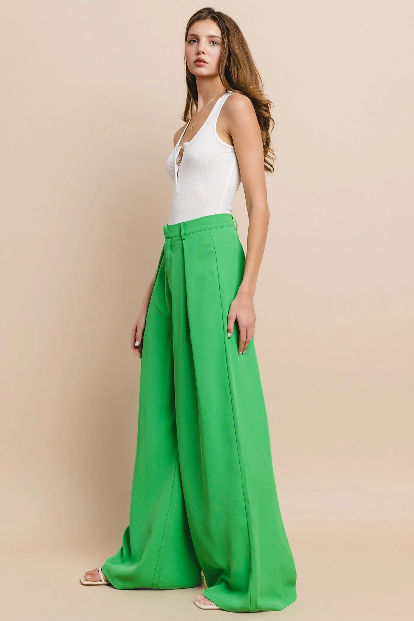 FLOWY WIDE LEG LINEN TROUSER PANTS W2315PIB