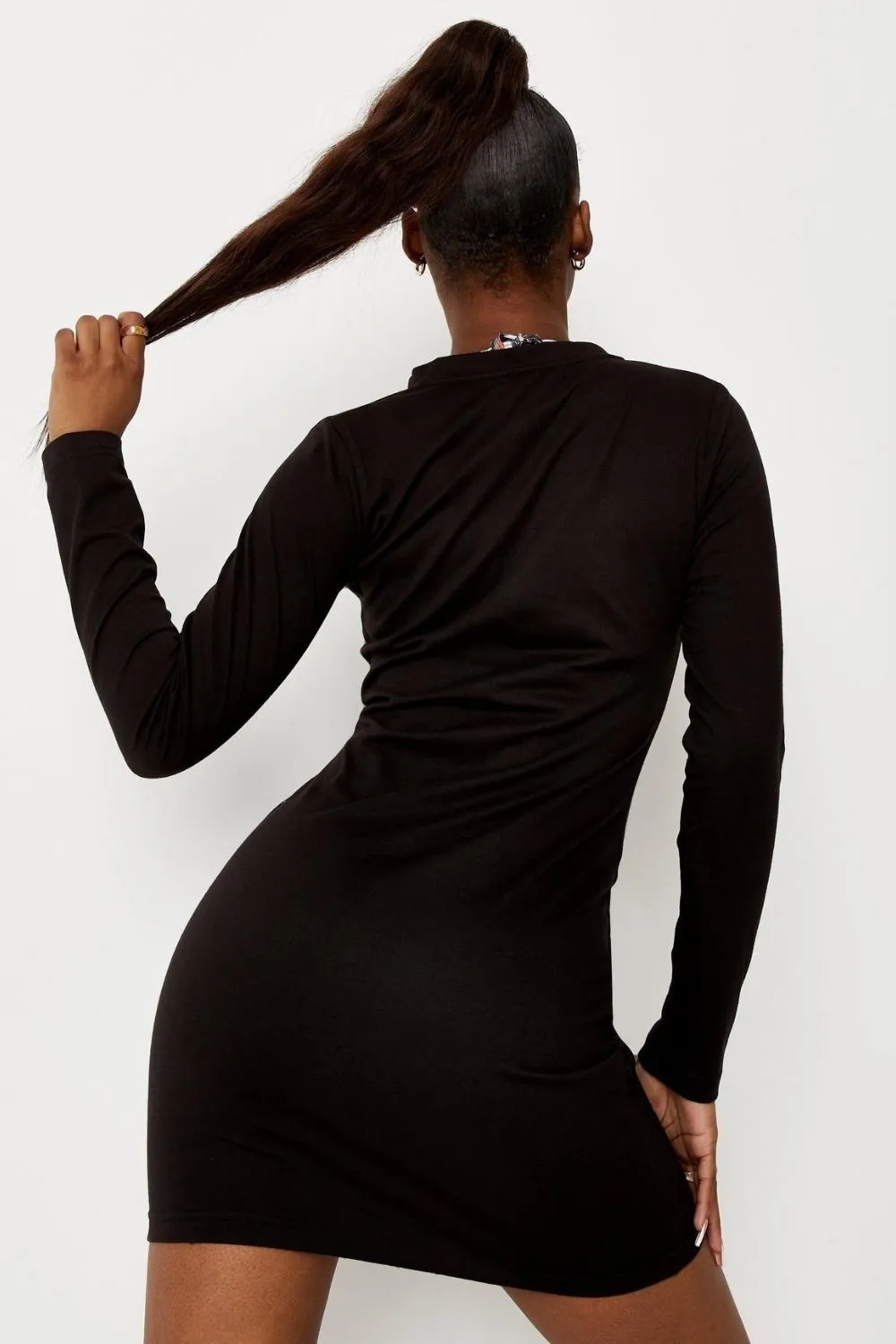 Front Opened Black Mini Dress
