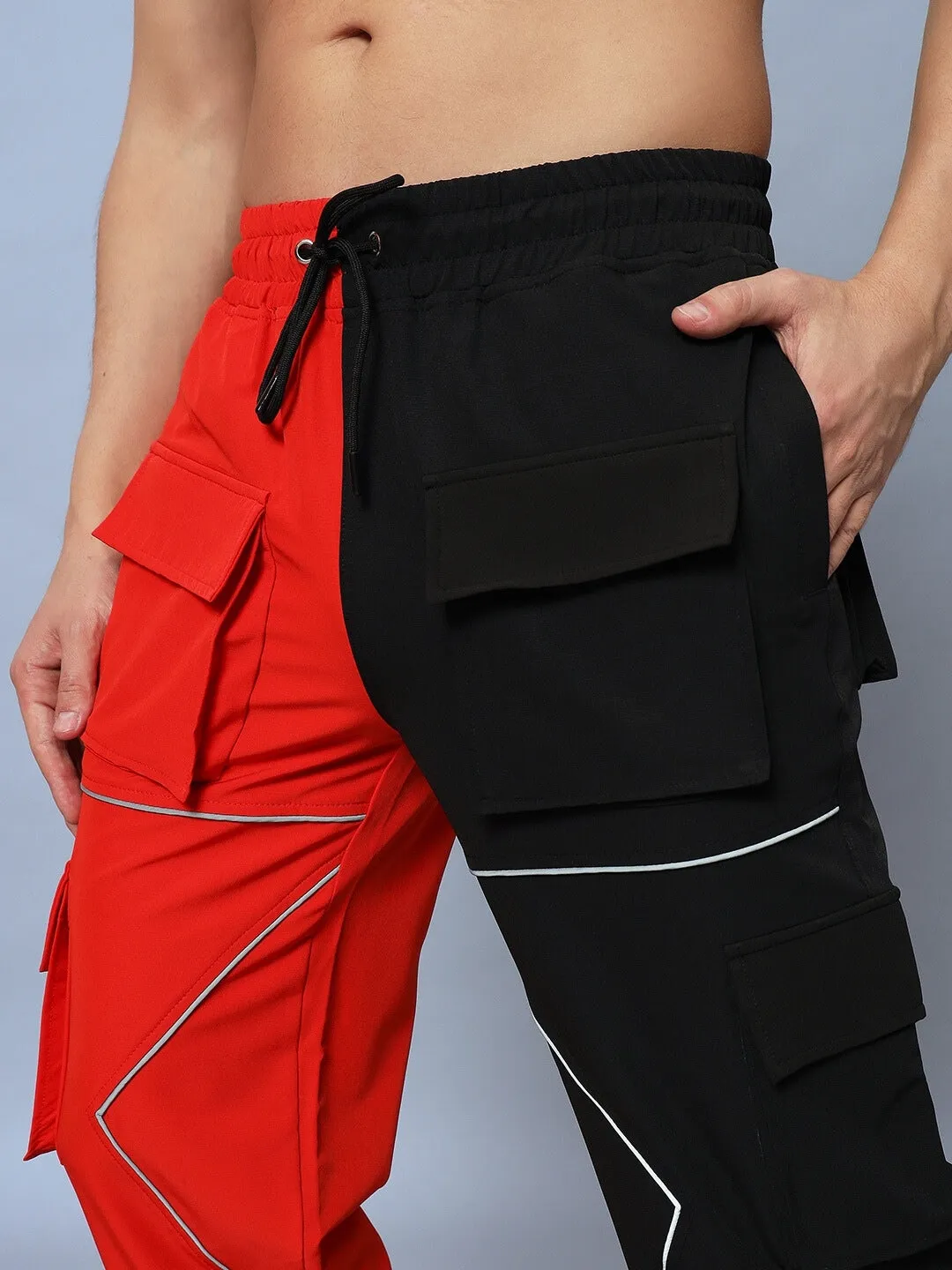 Frontline Reflector Parachute Cargo Pants (Red-Black)