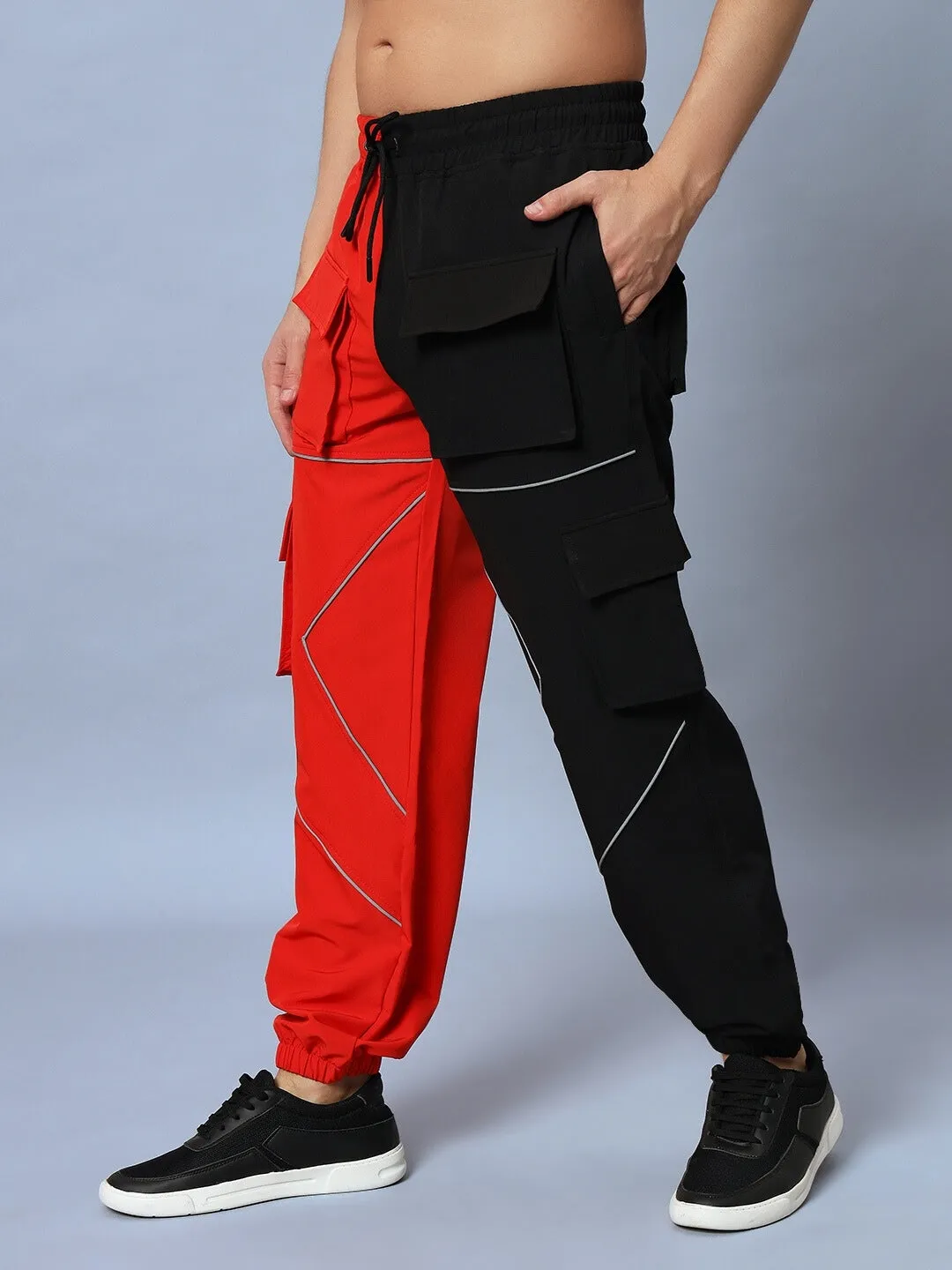 Frontline Reflector Parachute Cargo Pants (Red-Black)