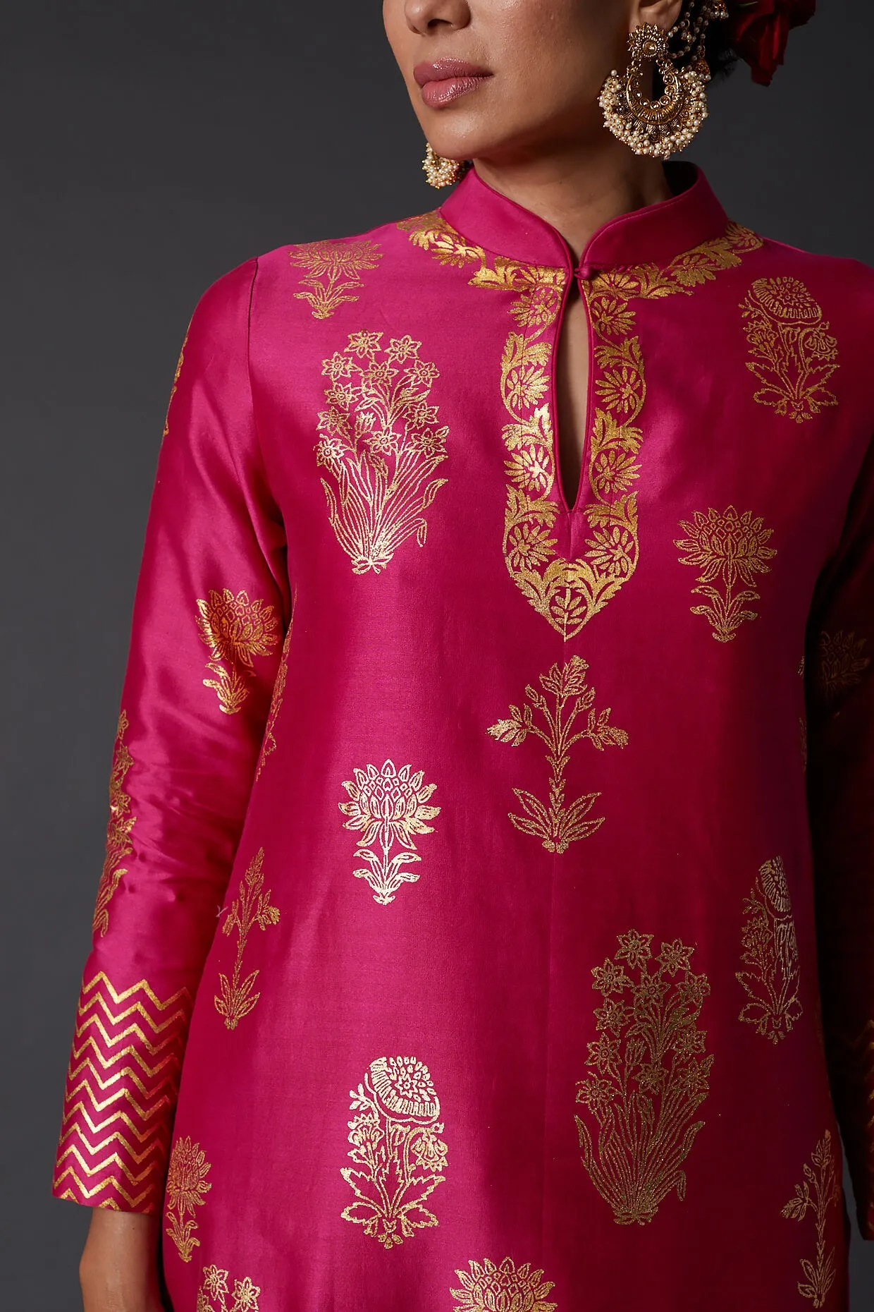 Fuchisa Block Print Kurta With Palazzo