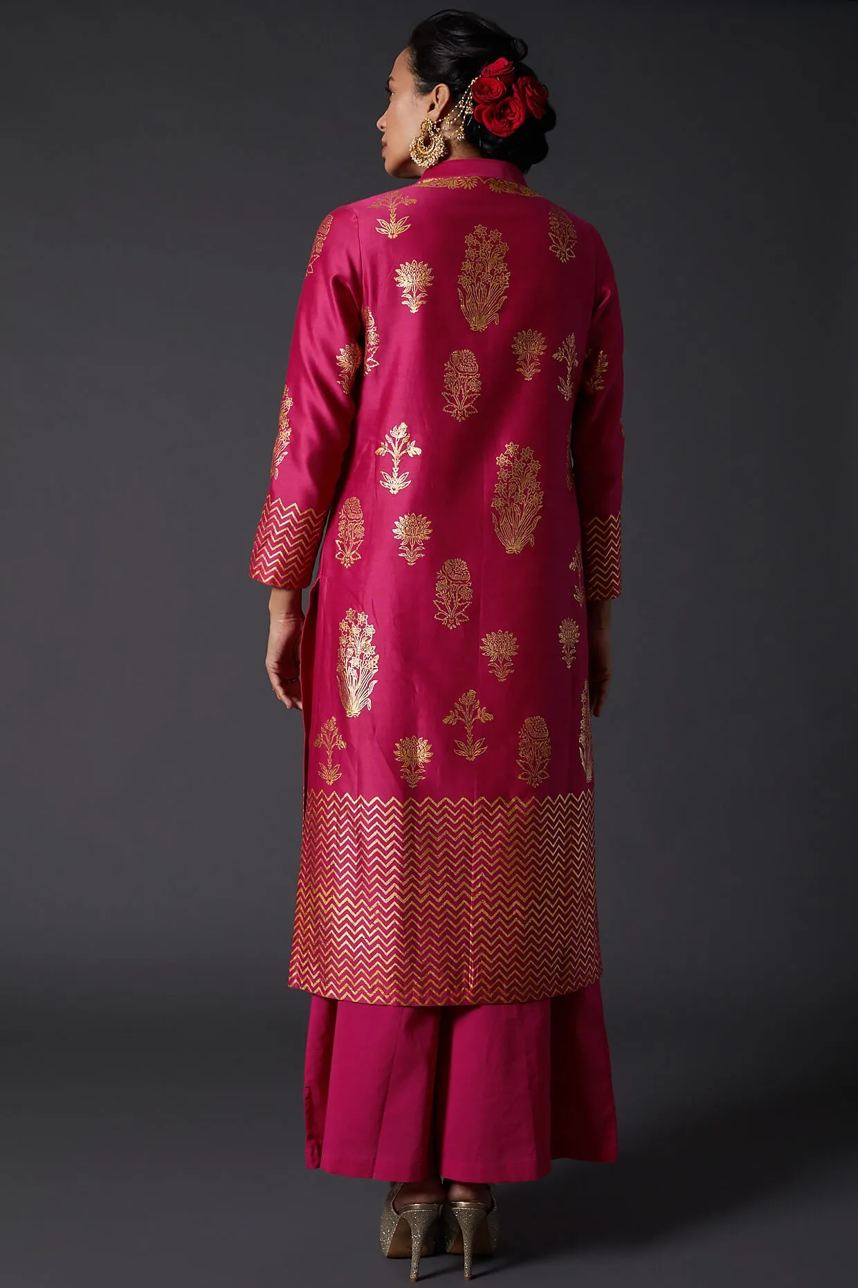 Fuchisa Block Print Kurta With Palazzo