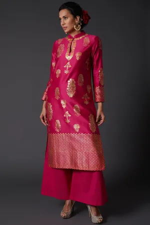 Fuchisa Block Print Kurta With Palazzo
