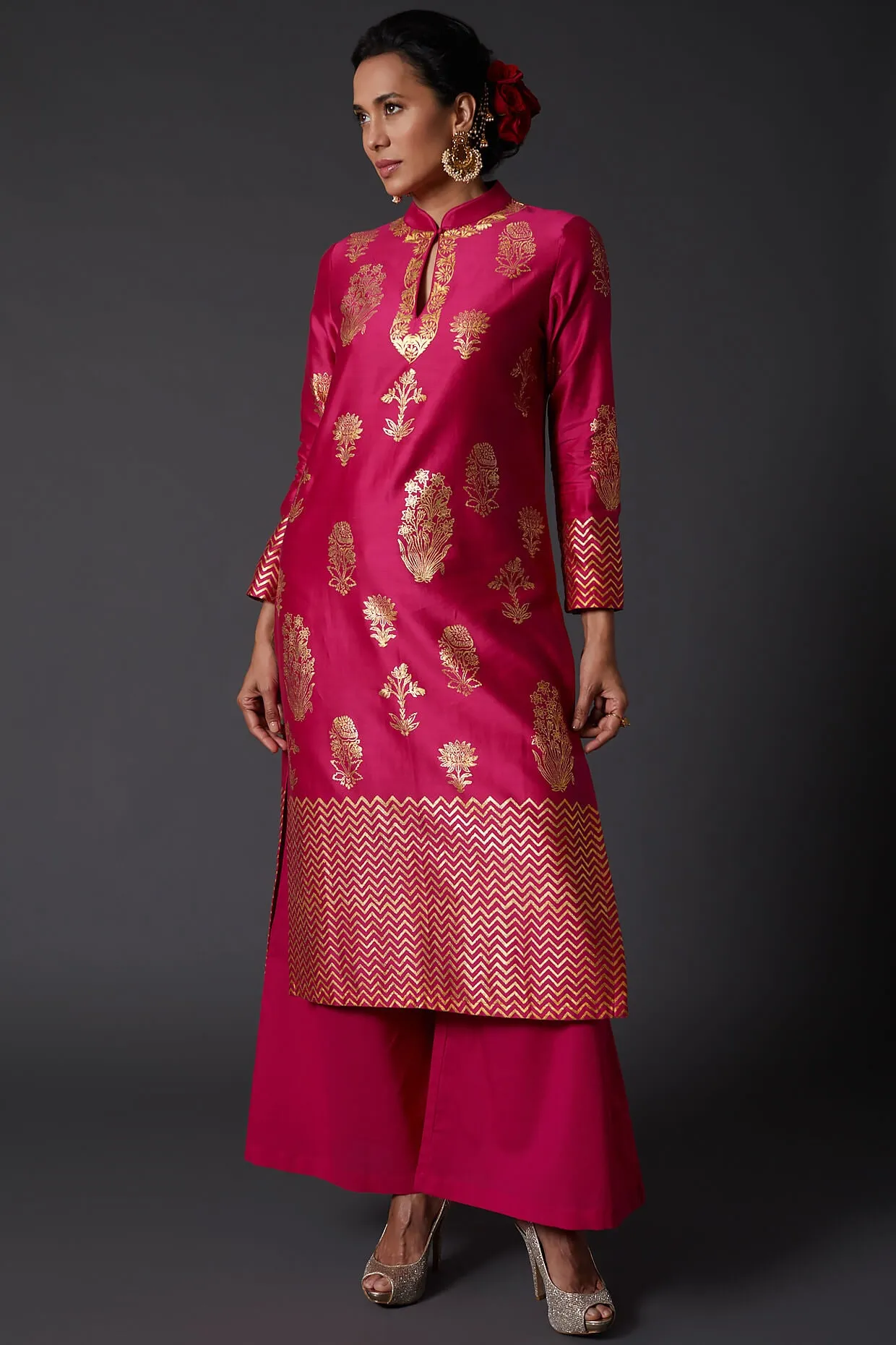 Fuchisa Block Print Kurta With Palazzo