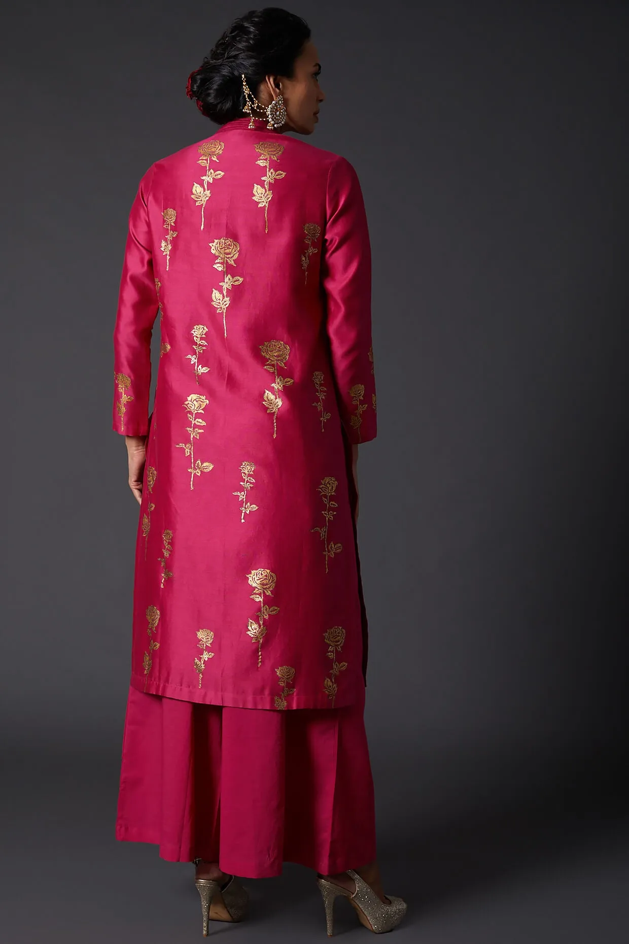 Fuchsia Block Printed Kurta With Palazzo