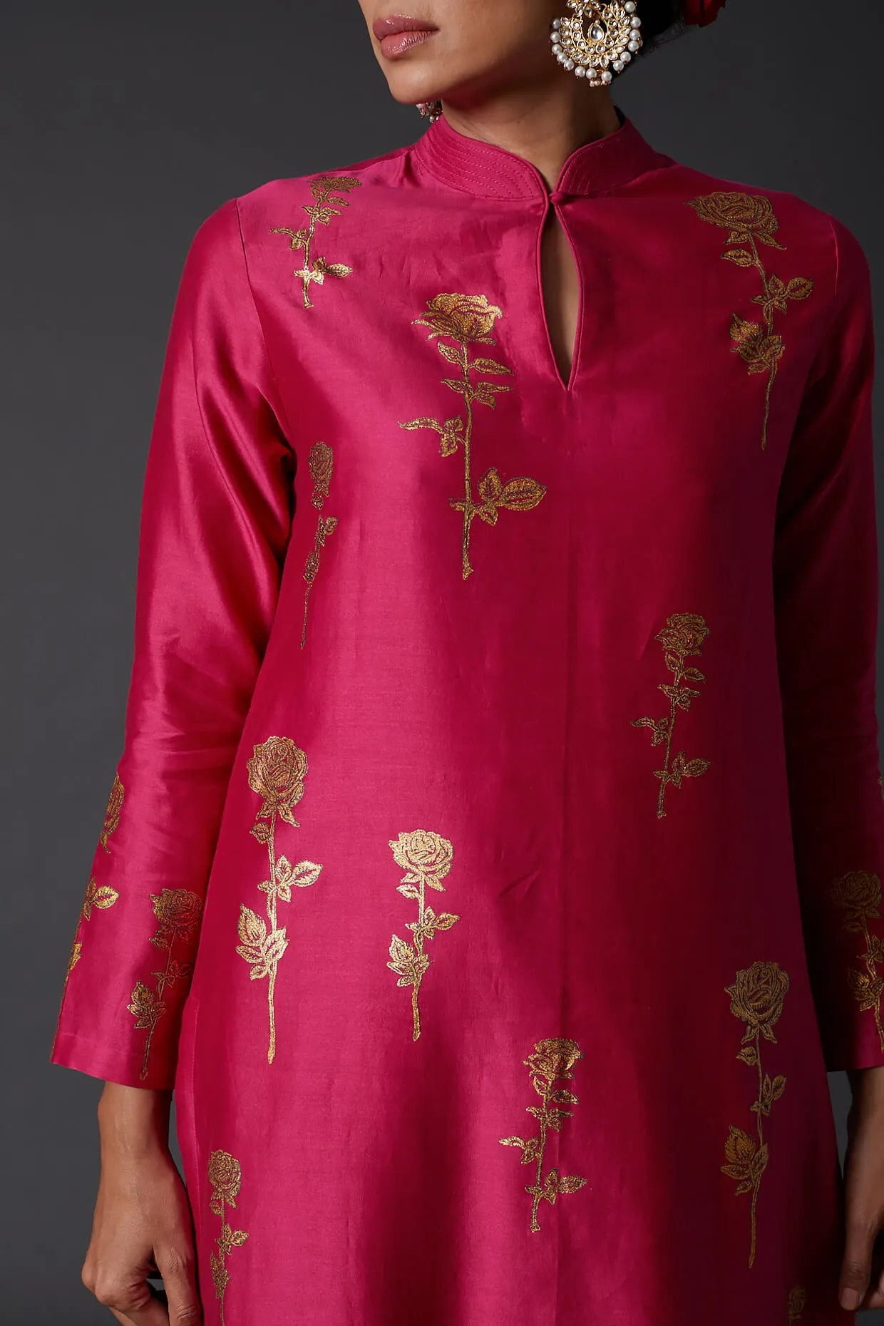 Fuchsia Block Printed Kurta With Palazzo