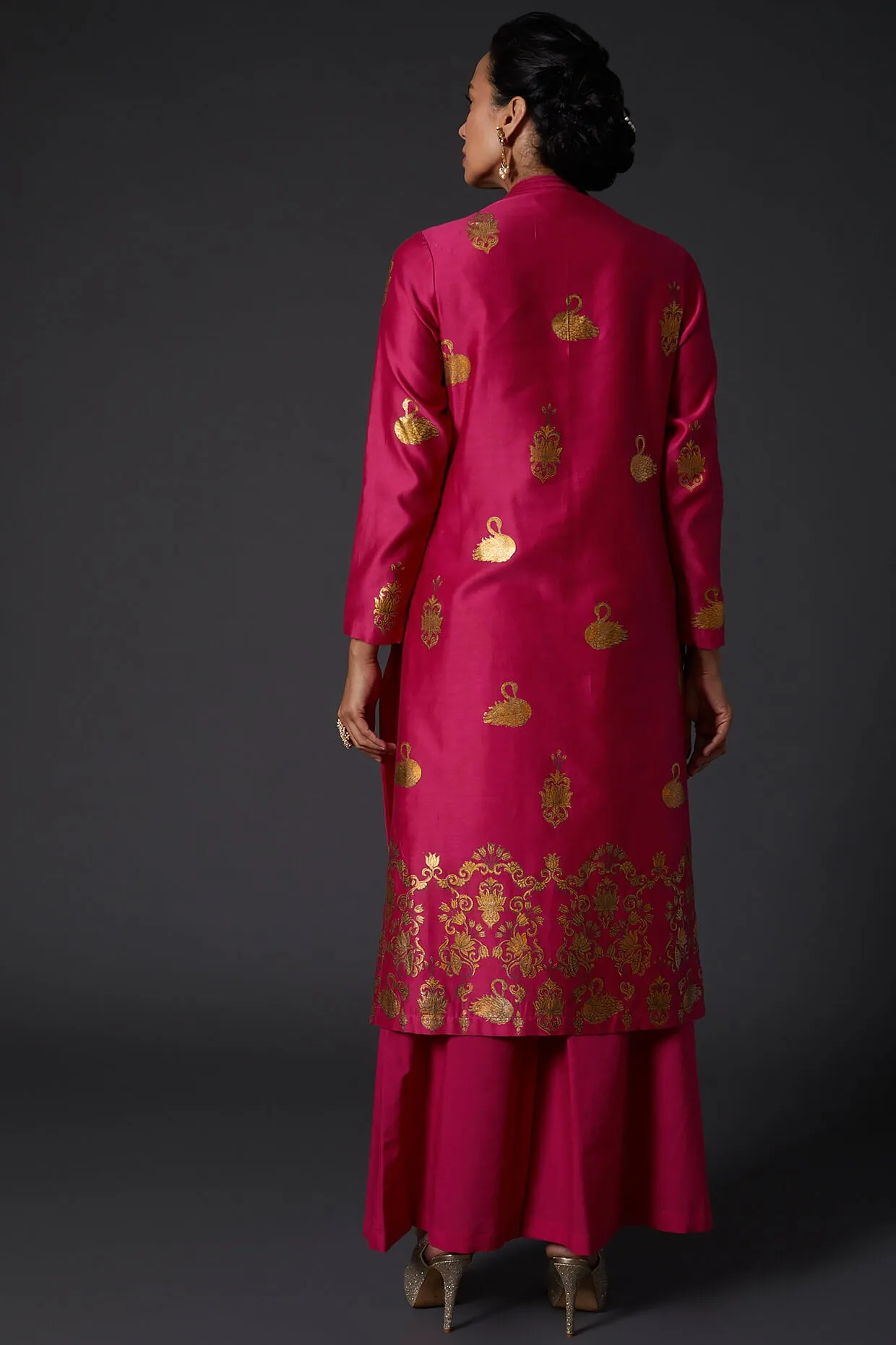 Fuchsia Block Printed Kurta With Palazzo