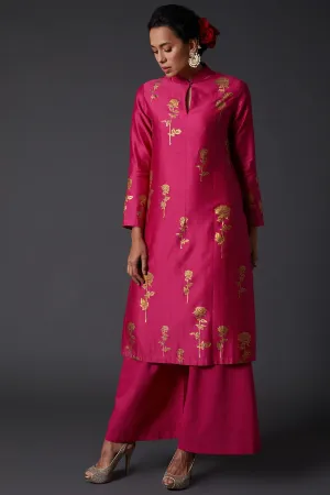 Fuchsia Block Printed Kurta With Palazzo