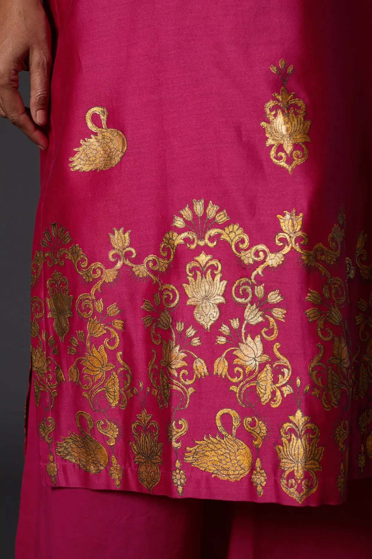 Fuchsia Block Printed Kurta With Palazzo