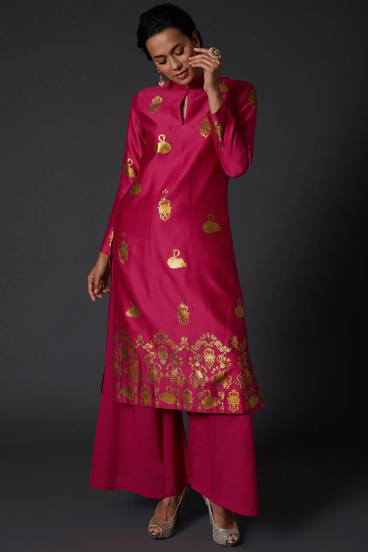 Fuchsia Block Printed Kurta With Palazzo