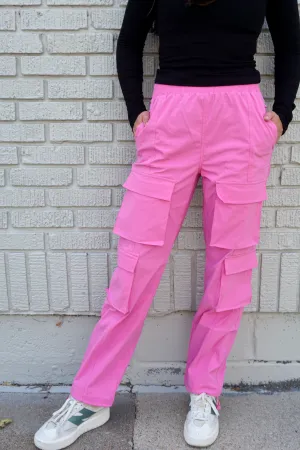 Fuchsia Bungee Hem Cargo Pants