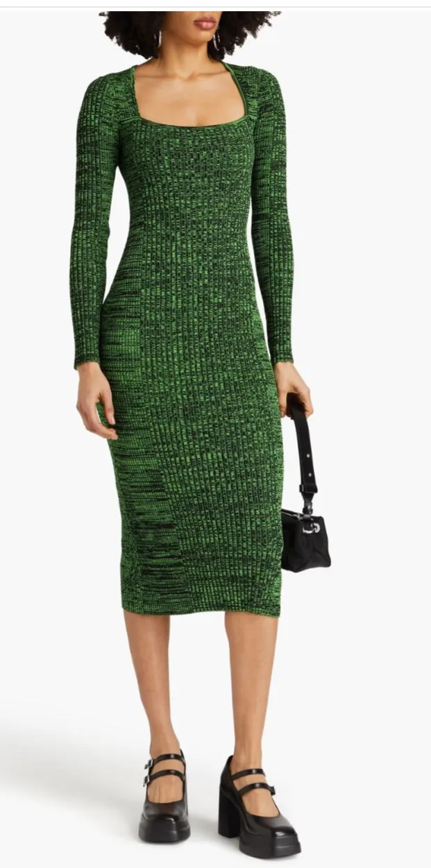 GANNI Marled Ribbed Knit Midi Dress Size S