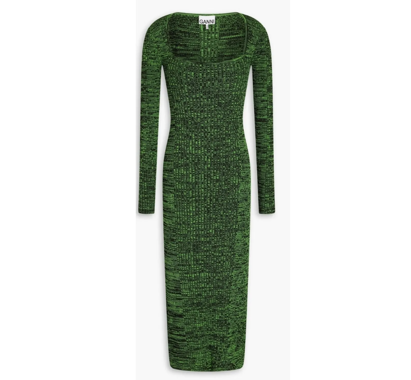 GANNI Marled Ribbed Knit Midi Dress Size S