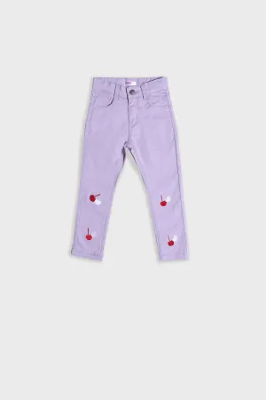 GIRL'S TWILL PENT EMB. - CHERRY