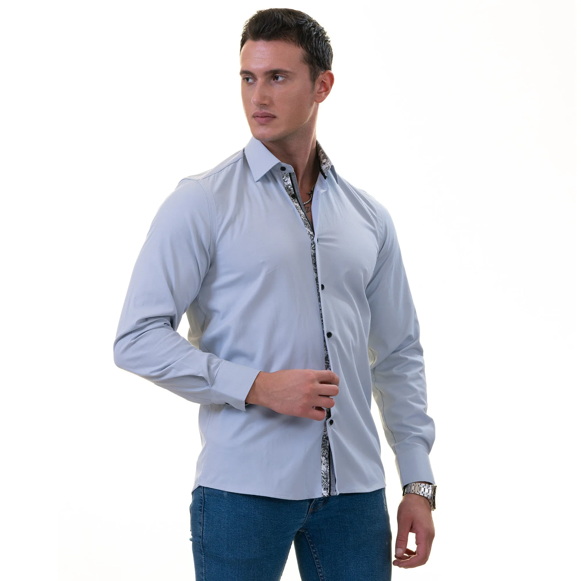 Gray inside Floral Men's  Slim Fit Designer Dress Shirt - Tailored