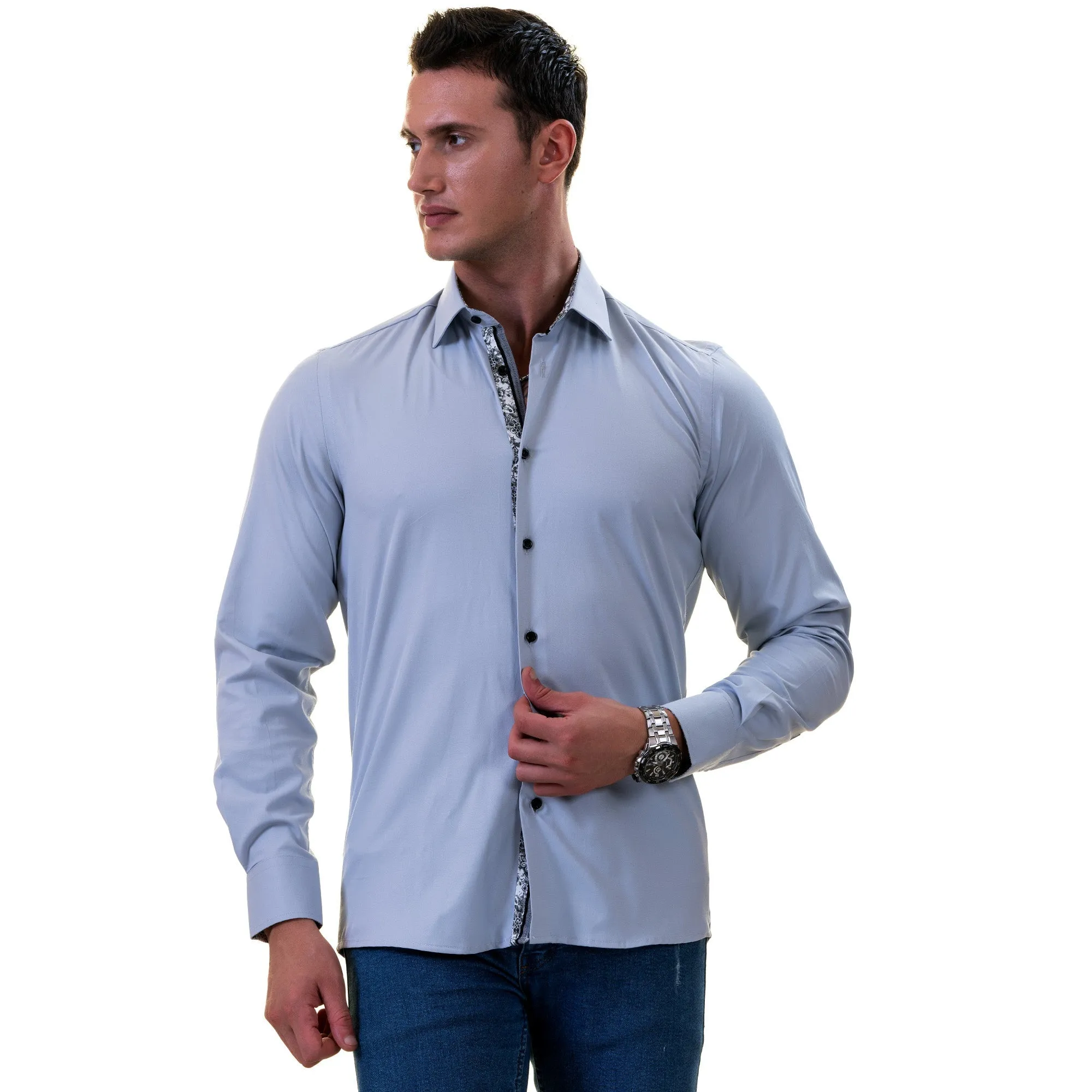 Gray inside Floral Men's  Slim Fit Designer Dress Shirt - Tailored
