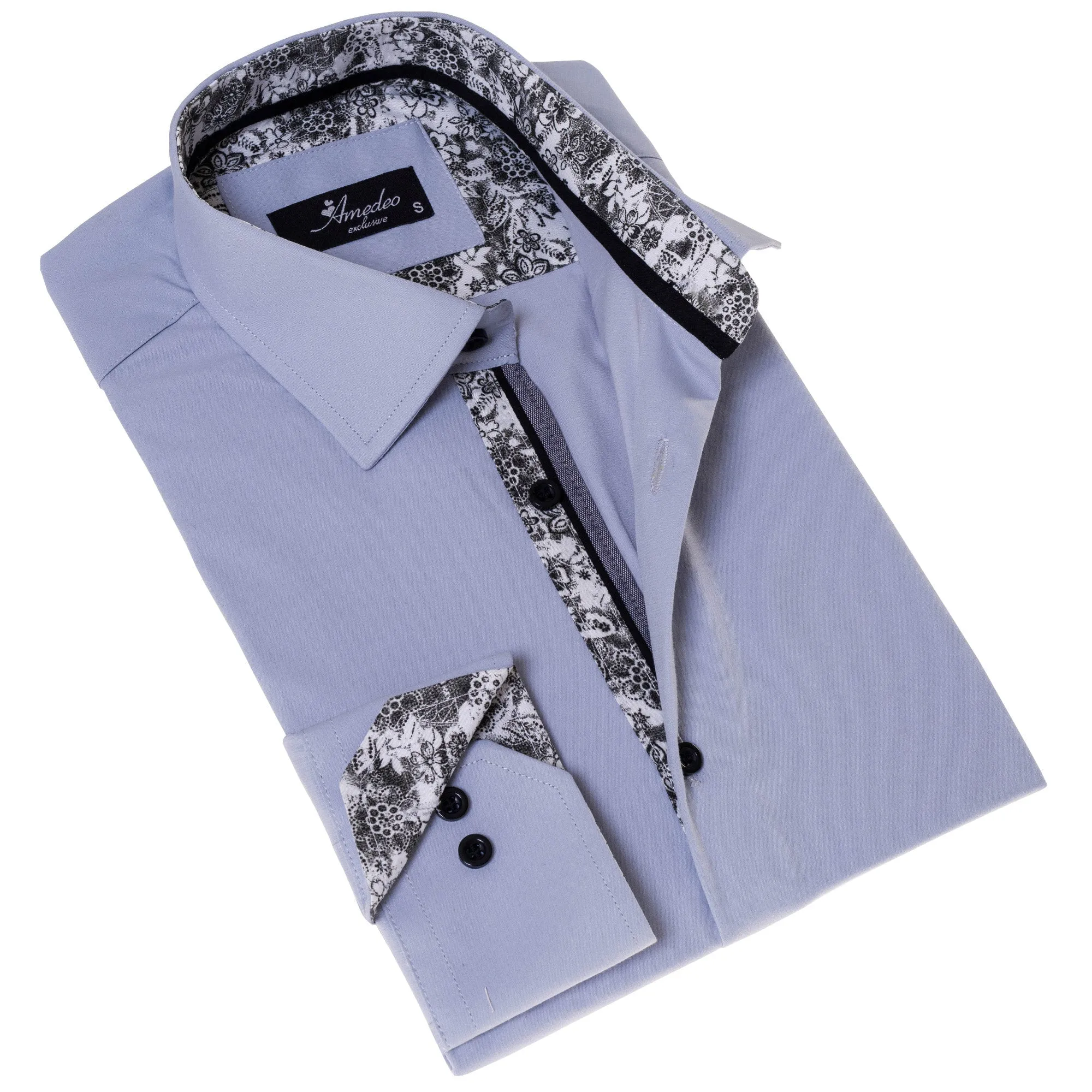Gray inside Floral Men's  Slim Fit Designer Dress Shirt - Tailored